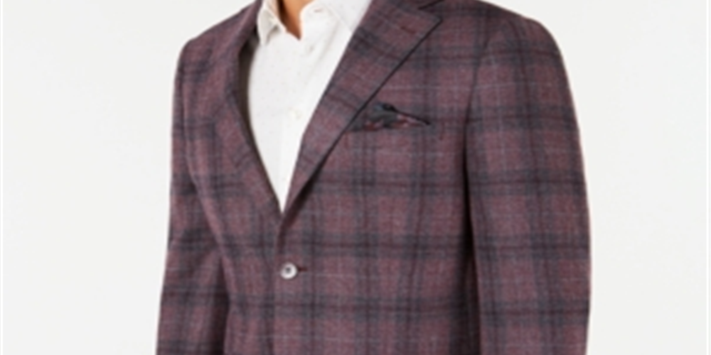 Tallia Men's Slim Fit Plaid Sport Coat Gray Size 48