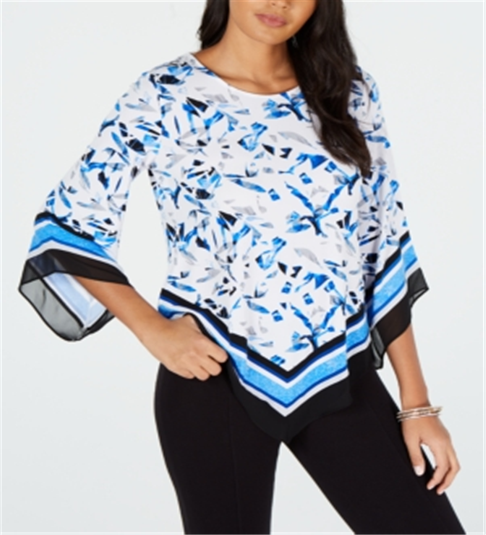 Alfani Women's V Hem Angel-Sleeve Top Blue Size PP