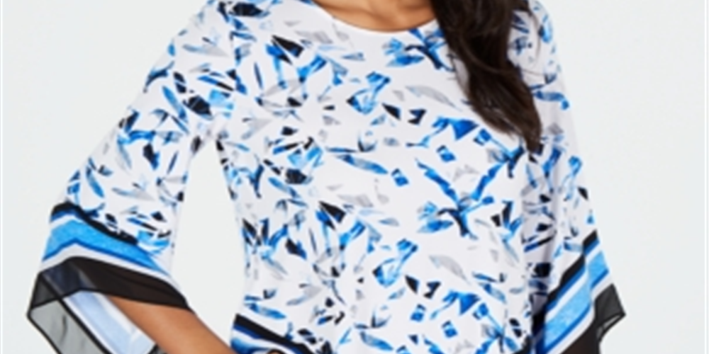 Alfani Women's V Hem Angel-Sleeve Top Blue Size PP
