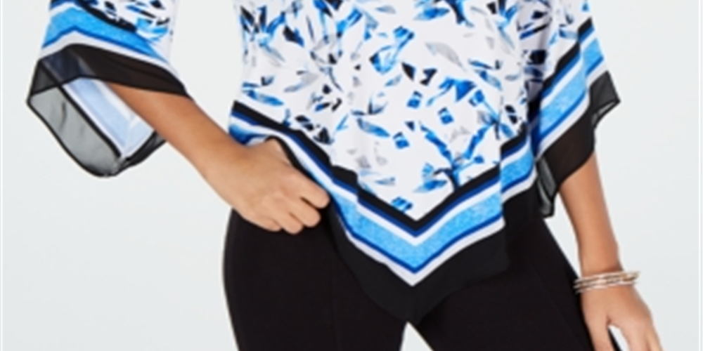 Alfani Women's V Hem Angel-Sleeve Top Blue Size PP