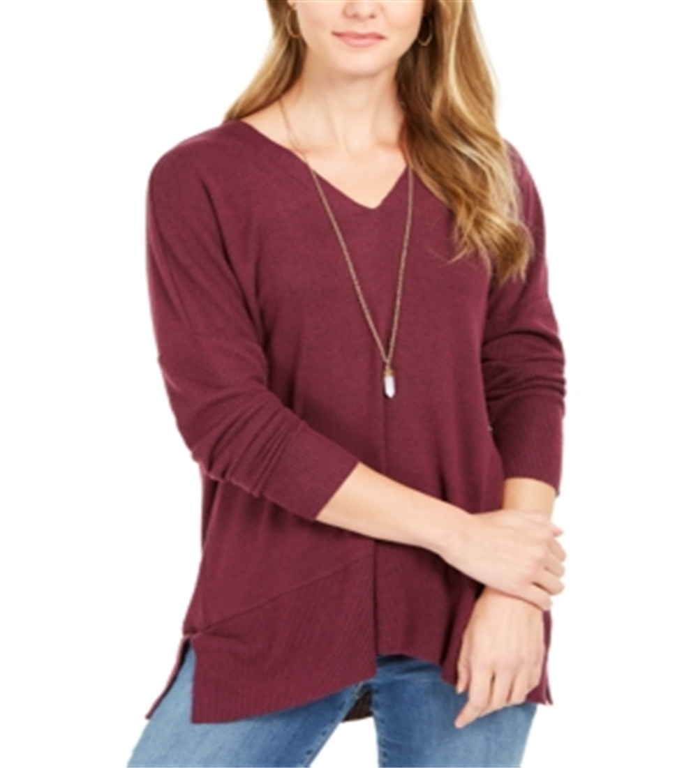 Style & Co Women's Drop Shoulder V Neck Tunic Red Size Small