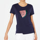 Maison Jules Women's Sequined Printed Short Sleeve Crew Neck T-Shirt Top Blue Size Large
