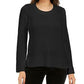 Style & Co Women's Textured Round Neck Long Sleeve Sweater Black Size Petite X-Large