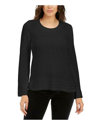 Style & Co Women's Textured Round Neck Long Sleeve Sweater Black Size Petite X-Large