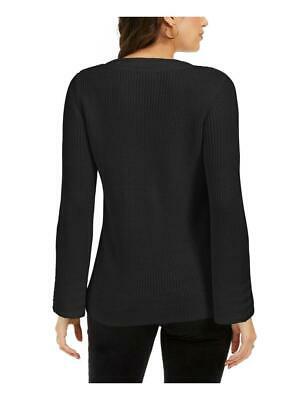 Style & Co Women's Textured Round Neck Long Sleeve Sweater Black Size Petite X-Large