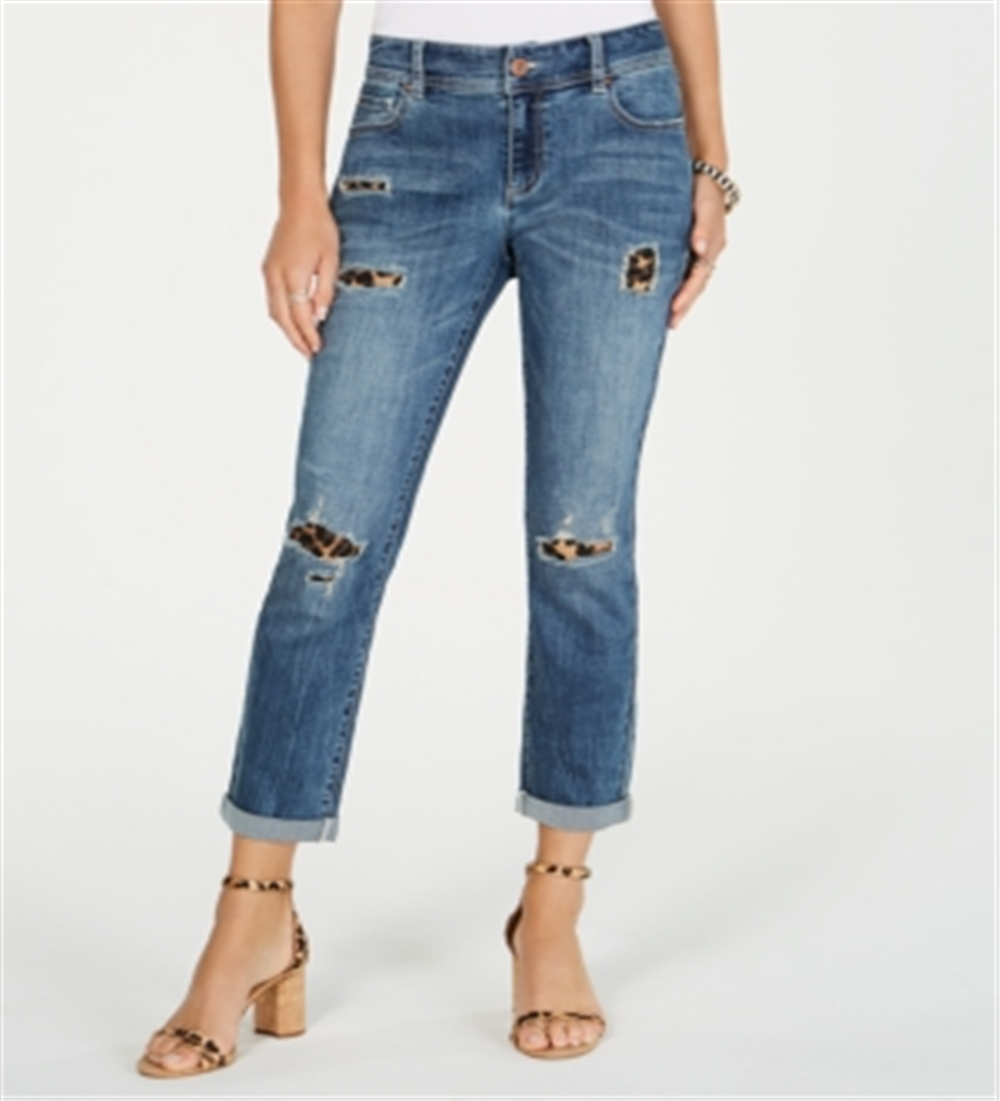 INC International Concepts Women's Animal Print Boyfriend Jeans  Black Size 2