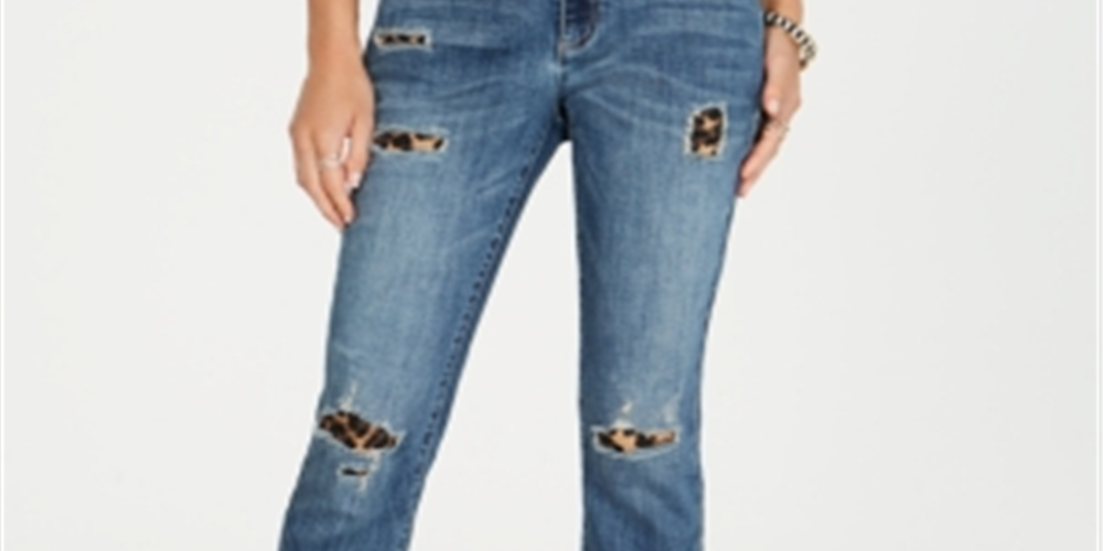 INC International Concepts Women's Animal Print Boyfriend Jeans  Black Size 2