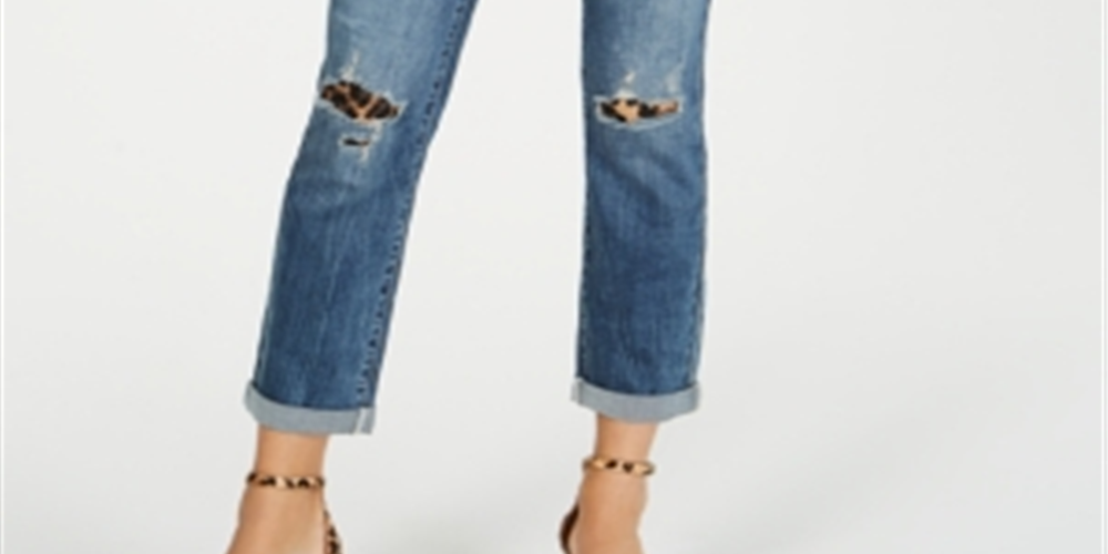INC International Concepts Women's Animal Print Boyfriend Jeans  Black Size 2