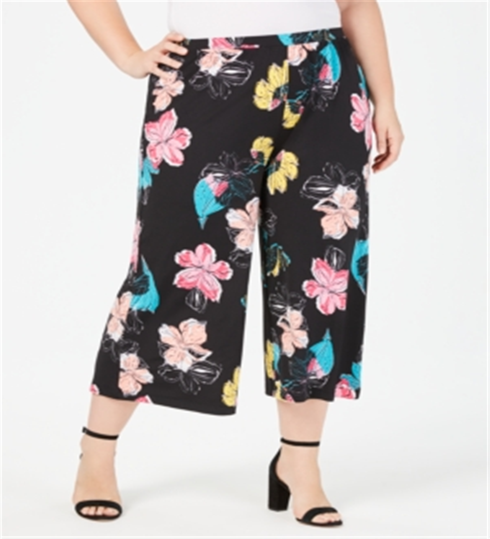 NY Collection Women's Plus Printed Gaucho Pants Black Size XL