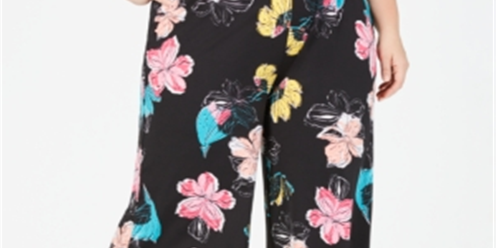 NY Collection Women's Plus Printed Gaucho Pants Black Size XL