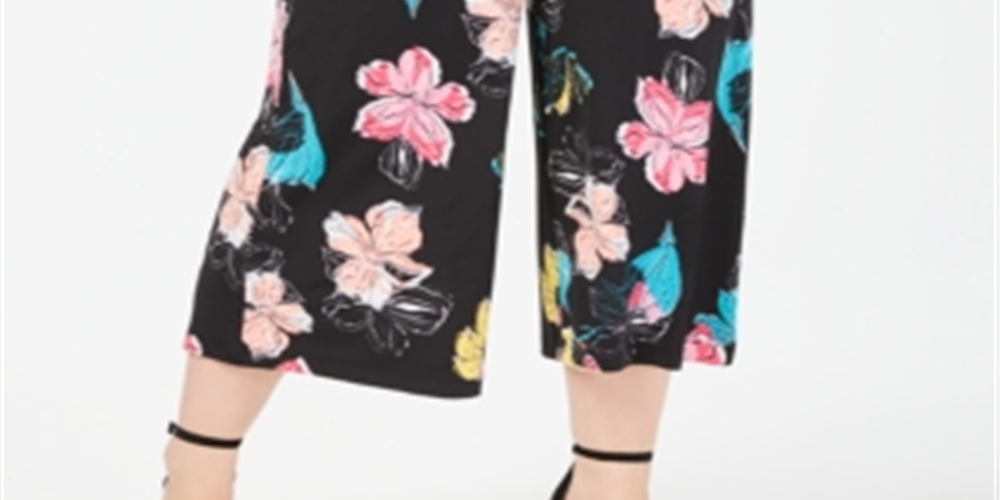 NY Collection Women's Plus Printed Gaucho Pants Black Size XL
