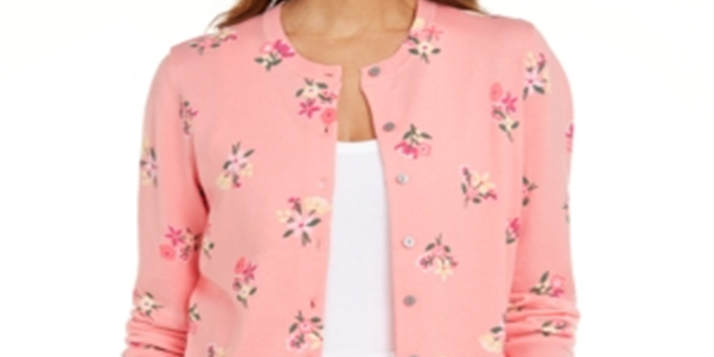 Karen Scott Women's Floral Print Cardigan Pink Size Large
