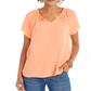 Style & Co Women's Ruffled Trim Flutter Sleeve Top Orange Size Petite S