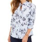 Charter Club Women's Printed Button Down Cotton Blouse Blue Size  M