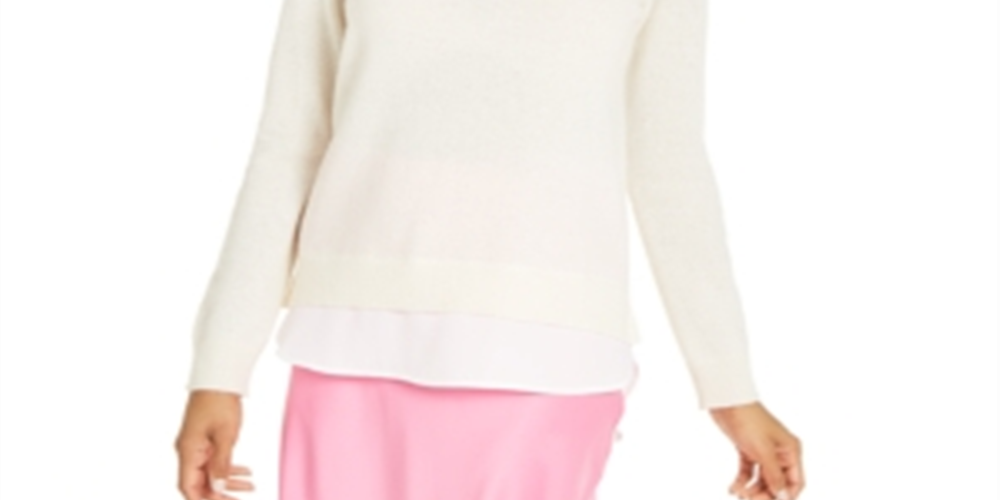 Charter Club Women's Layered Look Cashmere Sweater White Size M