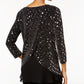 MSK Women's Sequined Long Sleeve Jewel Neck Top Black Size Petite Small