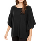 Alfani Women's Ribbed Boat Neck Poncho Black Size 12