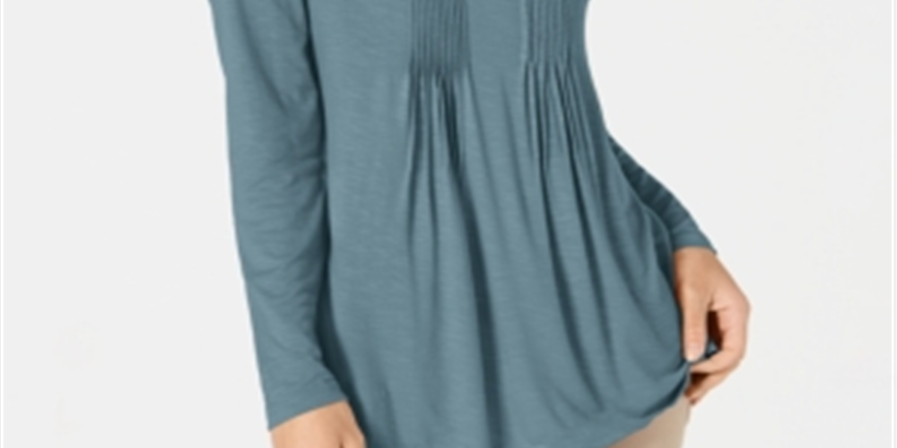 Style & Co Women's Long Sleeve Pintuck Top Blue Size XS