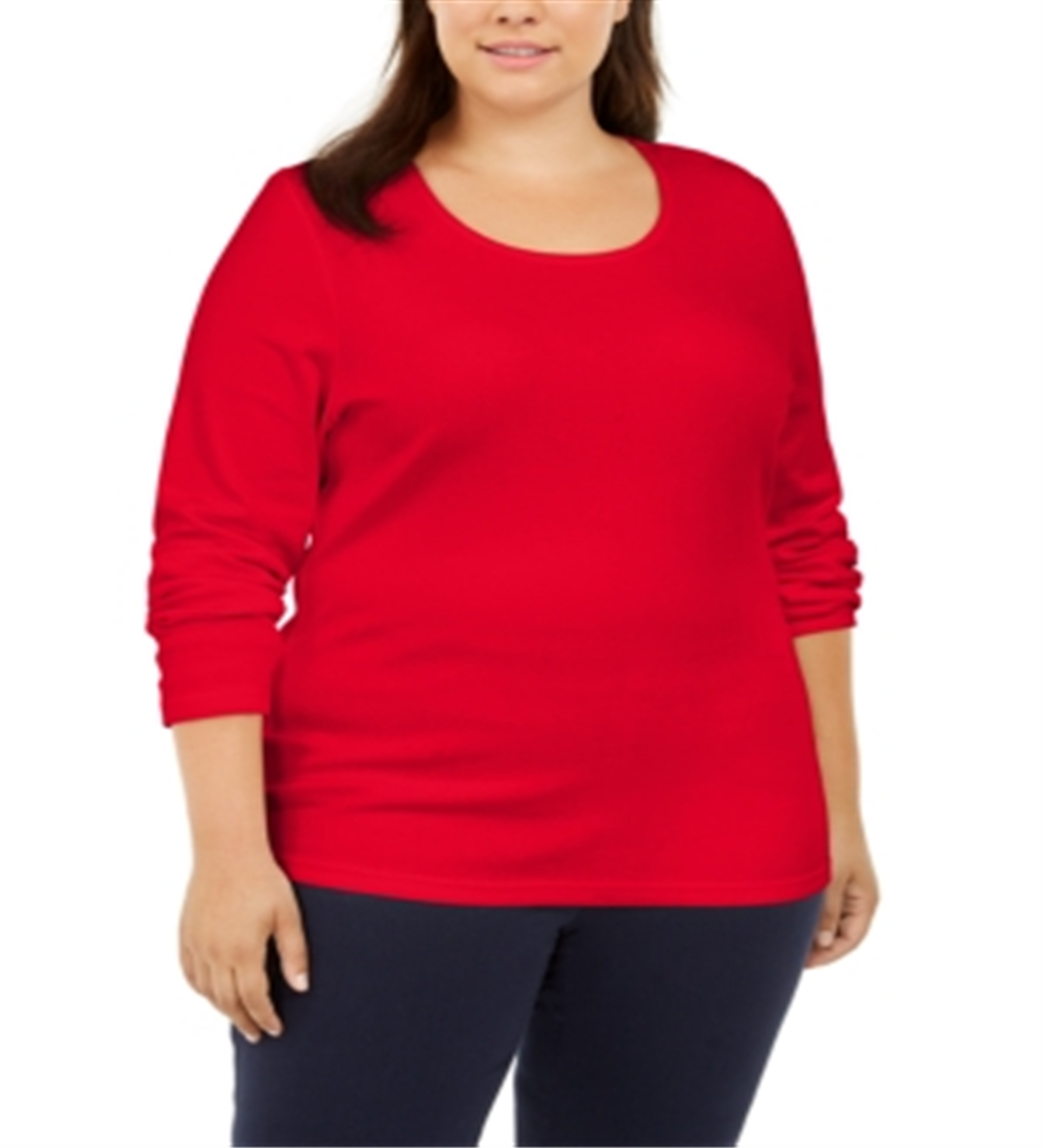 Karen Scott Women's Plus Cotton Long Sleeve Top Red Size XL