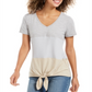 Style & Co Women's  Mixed Media Tie Front Top Gray Size XS