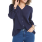 Charter Club Women's Gauzy Tie Sleeve Blouse Blue Size M