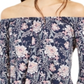 Style & Co Women's Floral Print Lantern Sleeve Off the Shoulder Top  Blue Size XS
