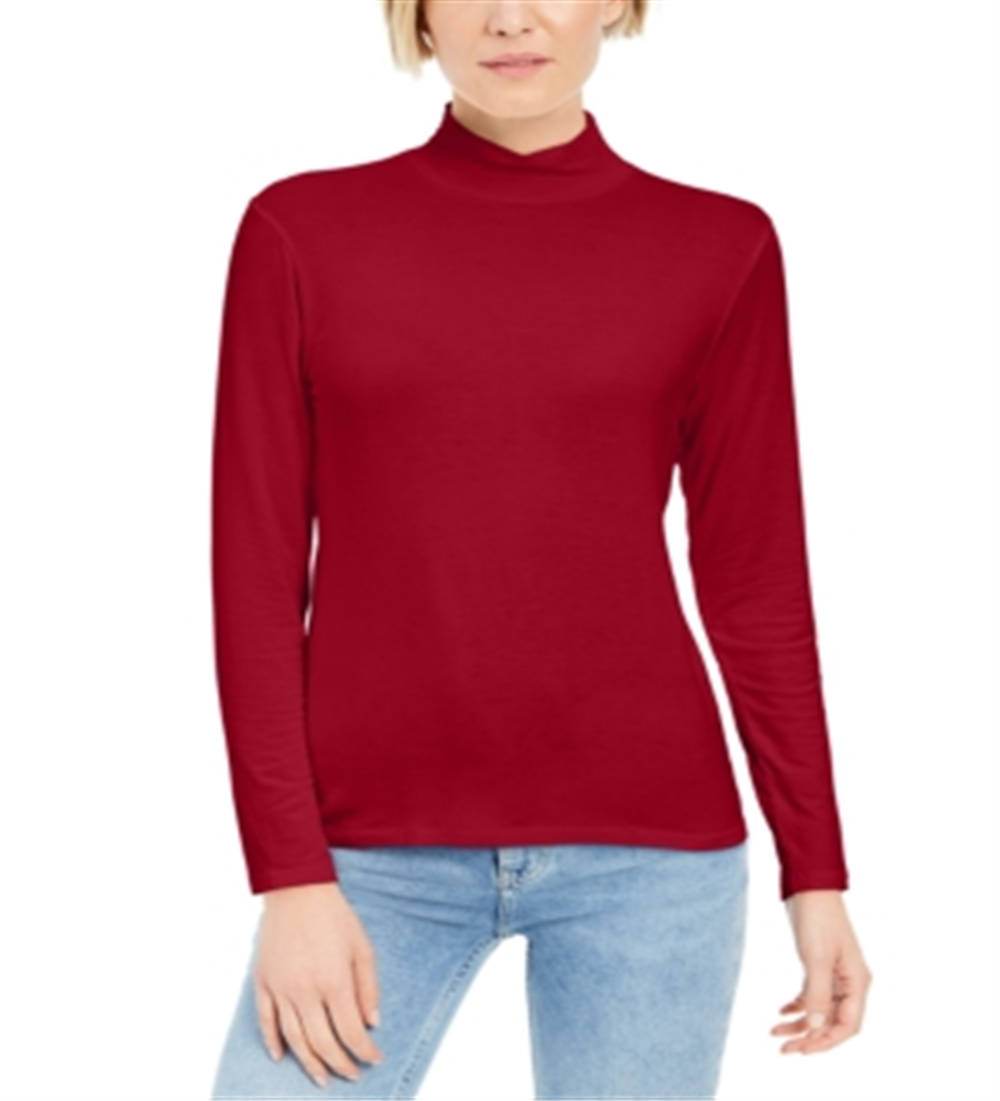 Style & Co Women's Mock Neck Top Red Size Petite S