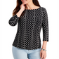 Charter Club Women's Supima Cotton Dot Print Top  Black Size XL
