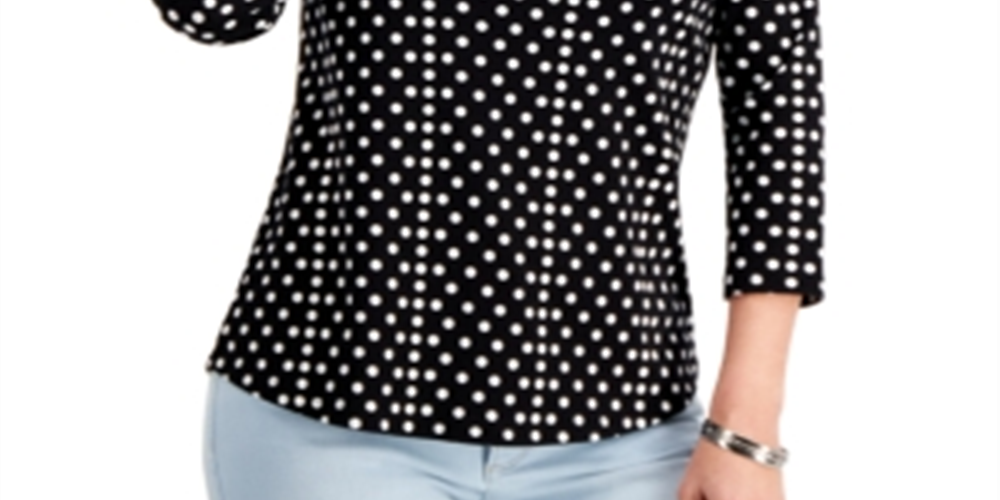 Charter Club Women's Supima Cotton Dot Print Top  Black Size XL