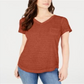 Style & Co Women's Burnout V Neck T-Shirt Brown  Size -Petite M