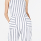 Monteau Women's Striped Cropped Jumpsuit -White Size Petite XL