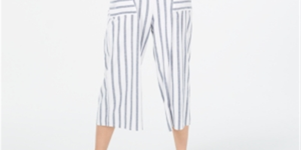 Monteau Women's Striped Cropped Jumpsuit -White Size Petite XL