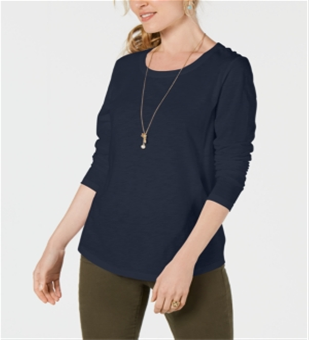Style & Co Women's Scoop Neck Top Blue Size Petite L