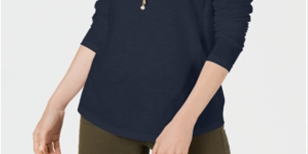 Style & Co Women's Scoop Neck Top Blue Size Petite L