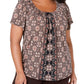 Karen Scott Women's Plus Printed Pleated Blouse Brown Size XXL