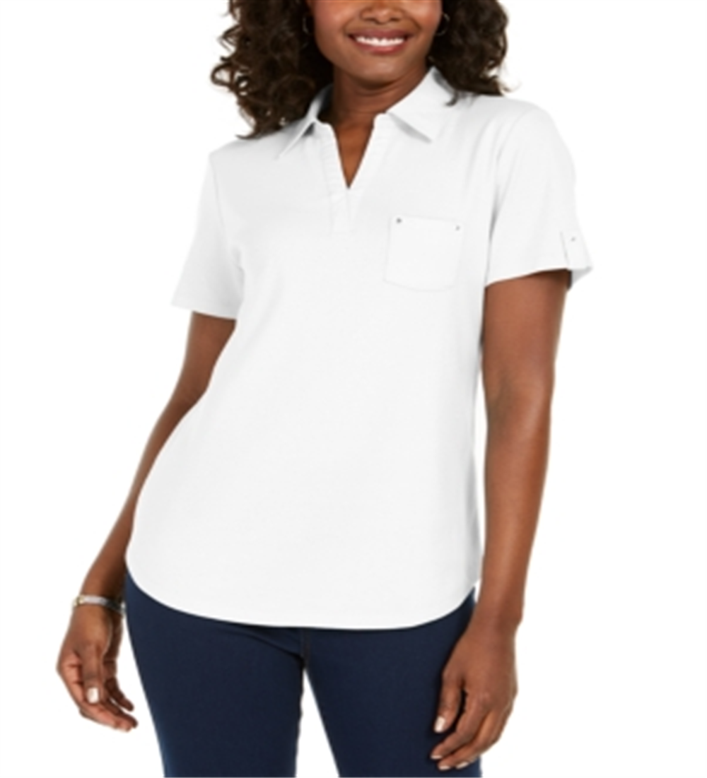 Karen Scott Women's Cotton Polo Shirt White Size XS