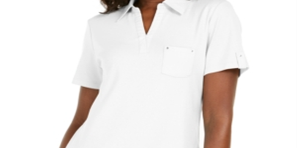 Karen Scott Women's Cotton Polo Shirt White Size XS