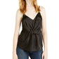 INC International Concepts Women's Textured Heather Spaghetti Strap V Neck Tank Top Black Size X-Small