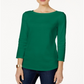 Charter Club Women's Pima Cotton Boat Neck Button Shoulder Top Green Size Small