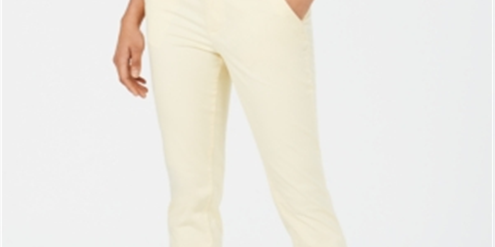 Maison Jules Women's Pocketed Zippered Straight Leg Pants Yellow Size 0