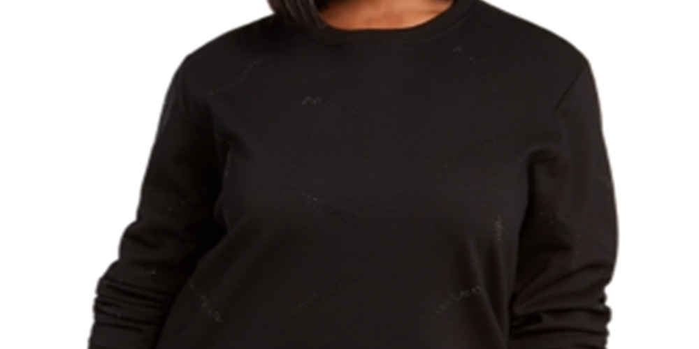 Lala Anthony Women's Trendy Plus Embellished Sweatshirt Black Size 1X