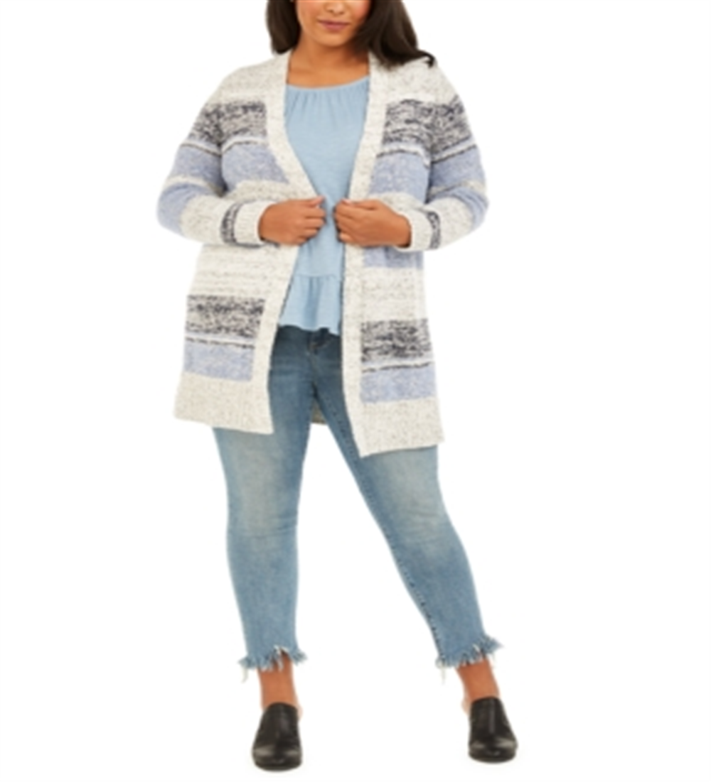 Style & Co Women's Striped Texture Cardigan Blue Size 0X