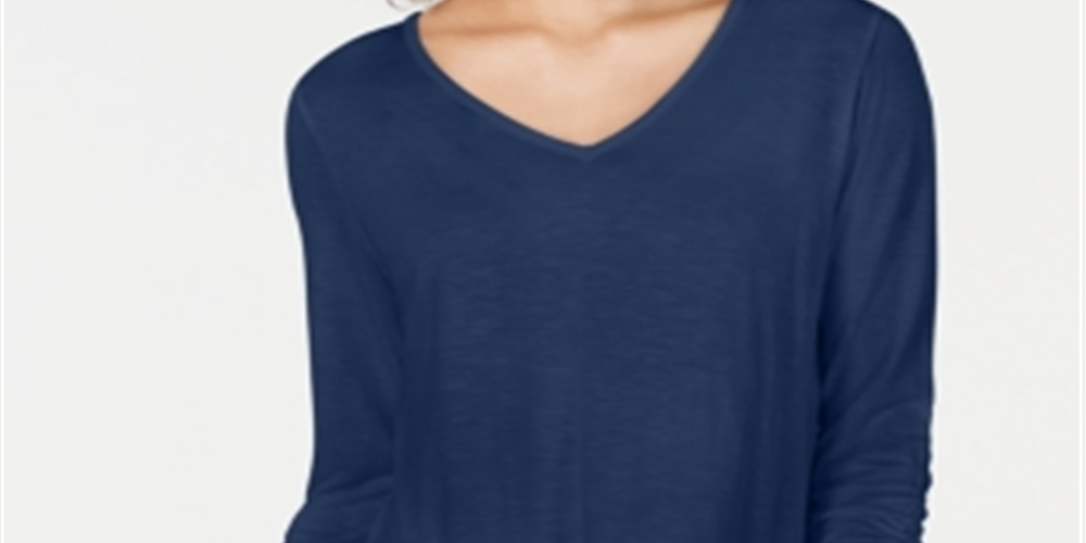 Style & Co Women's Chiffon Hem Top Blue Size Petite L