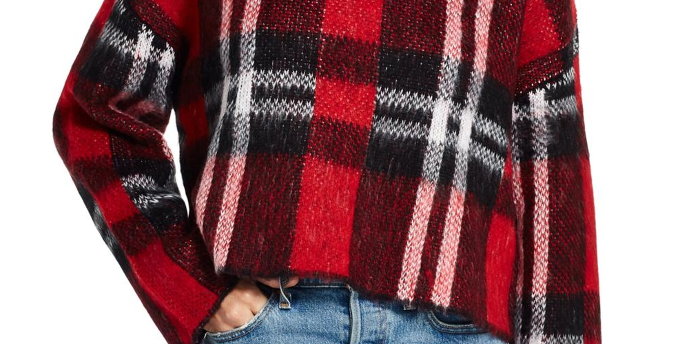 Weatherproof Women's Plaid Crew Neck Crop Sweater Red Size Medium
