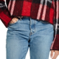 Weatherproof Women's Plaid Crew Neck Crop Sweater Red Size Medium