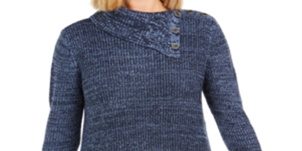 Style & Co Women's Envelope Neck Kangaroo Pocket Knit Sweater Blue Size -XL