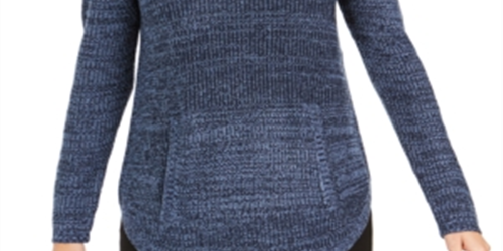 Style & Co Women's Envelope Neck Kangaroo Pocket Knit Sweater Blue Size -XL