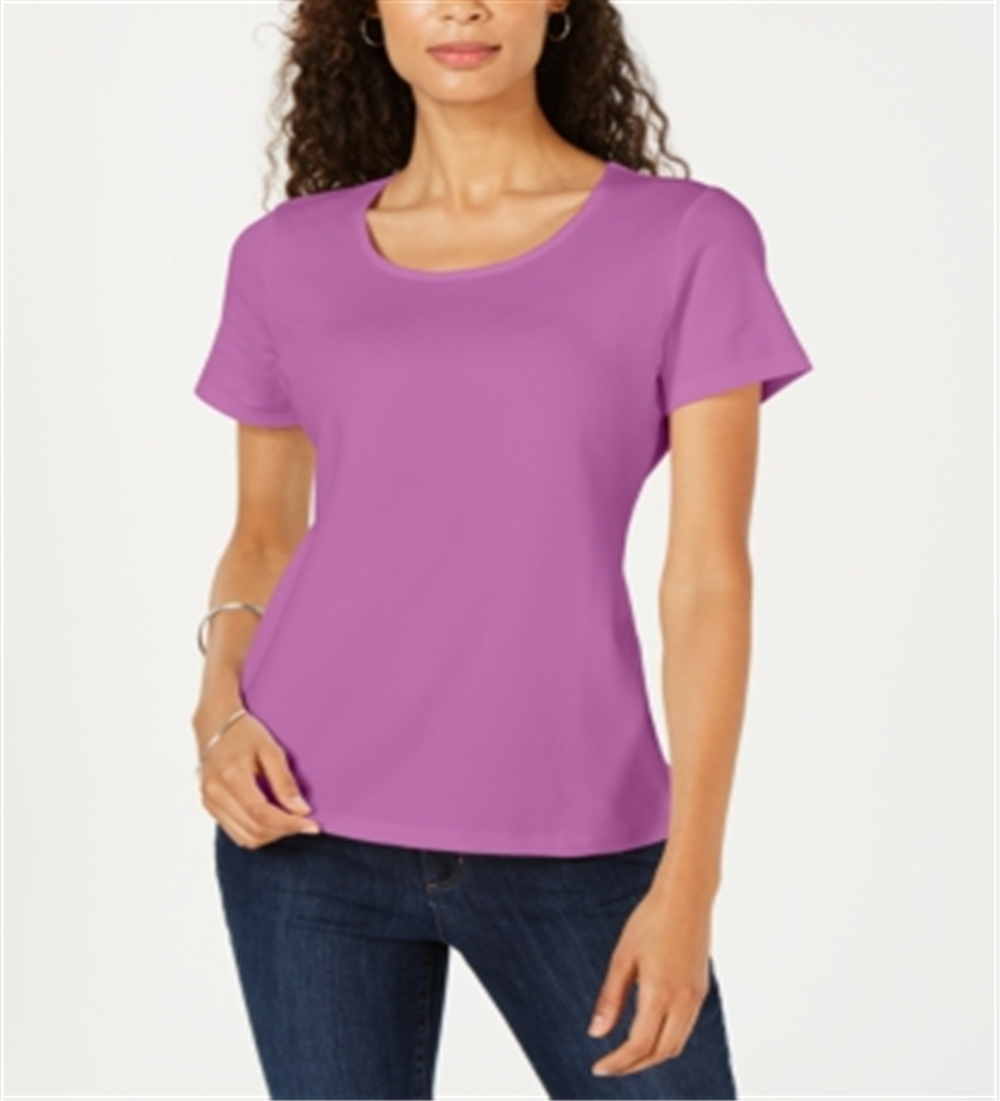 Karen Scott Women's Short Sleeve Scoop Neck Top Purple Size Small