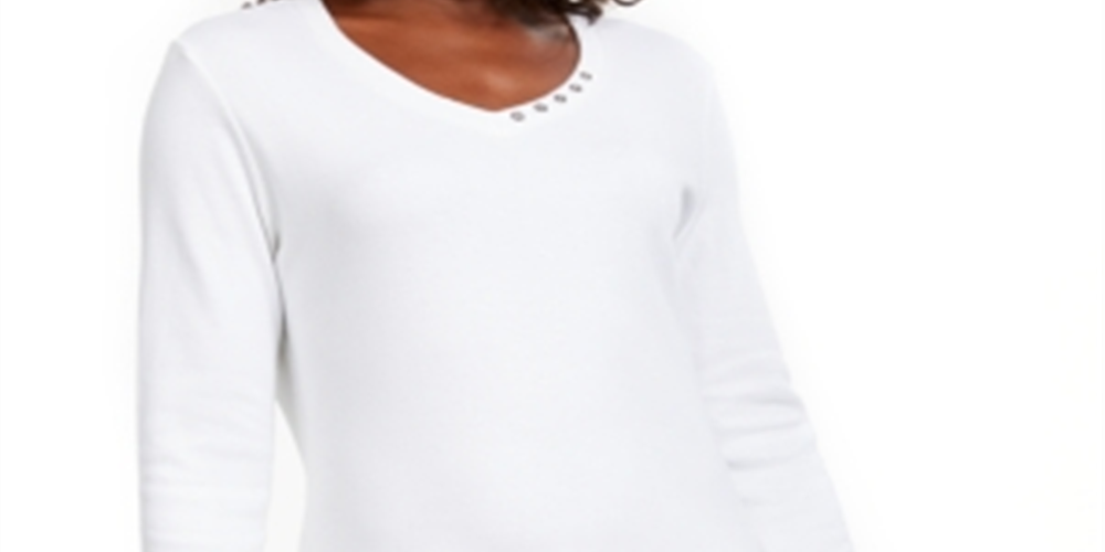 Karen Scott Women's Grommet Neck Cotton Top White Size Small