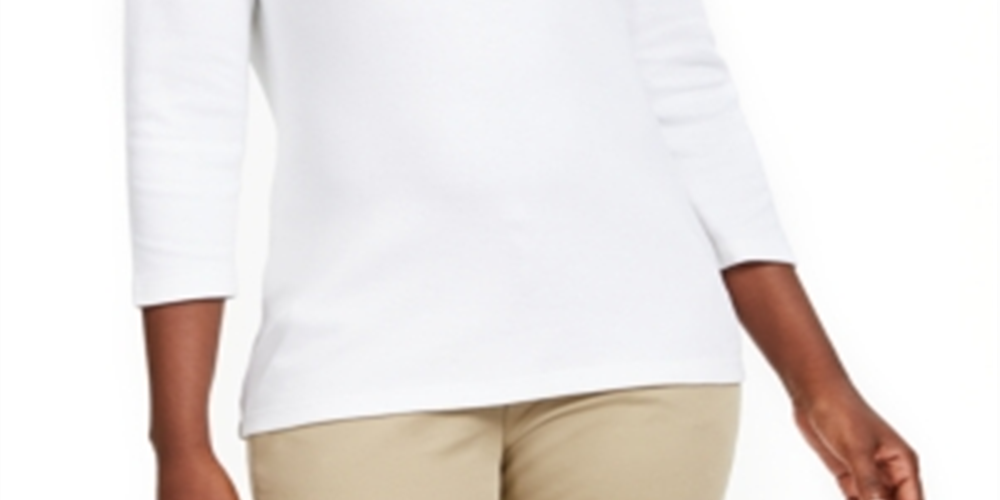Karen Scott Women's Grommet Neck Cotton Top White Size Small